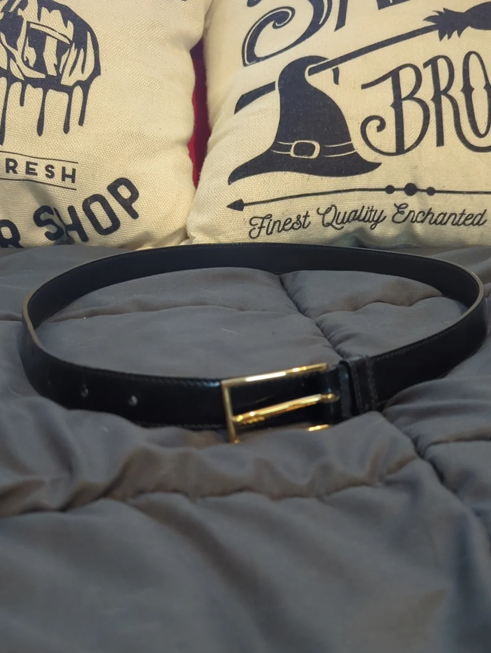 Authentic PRADA Classic Black Leather Skinny Belt with Gold Buckle